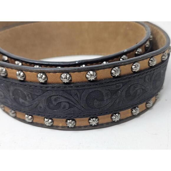 VTG Justin Western Black Leather Belt Abilene C20853 USA Size 30 - Picture 2 of 3